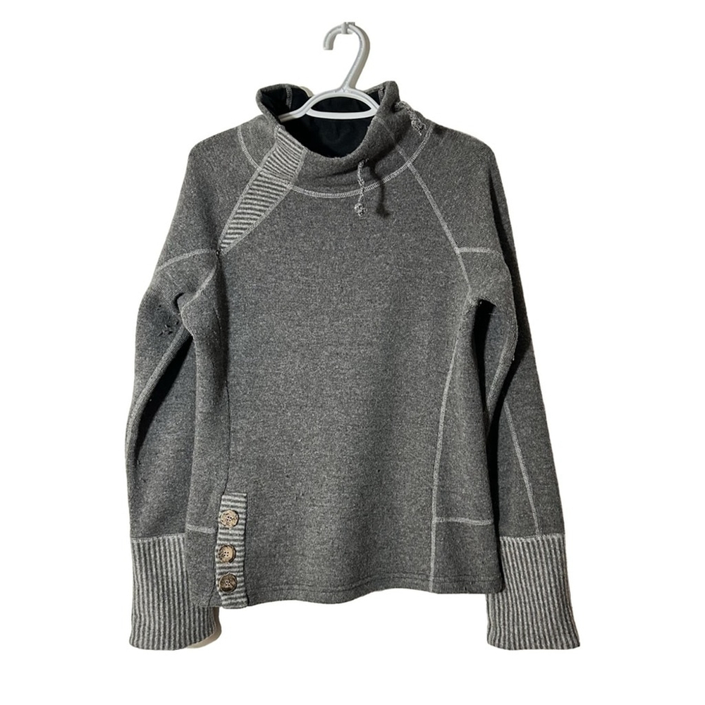 Host Pick Prana Lucia Mock Neck Wool Blend Grey Sweater Stripe Detail Medium